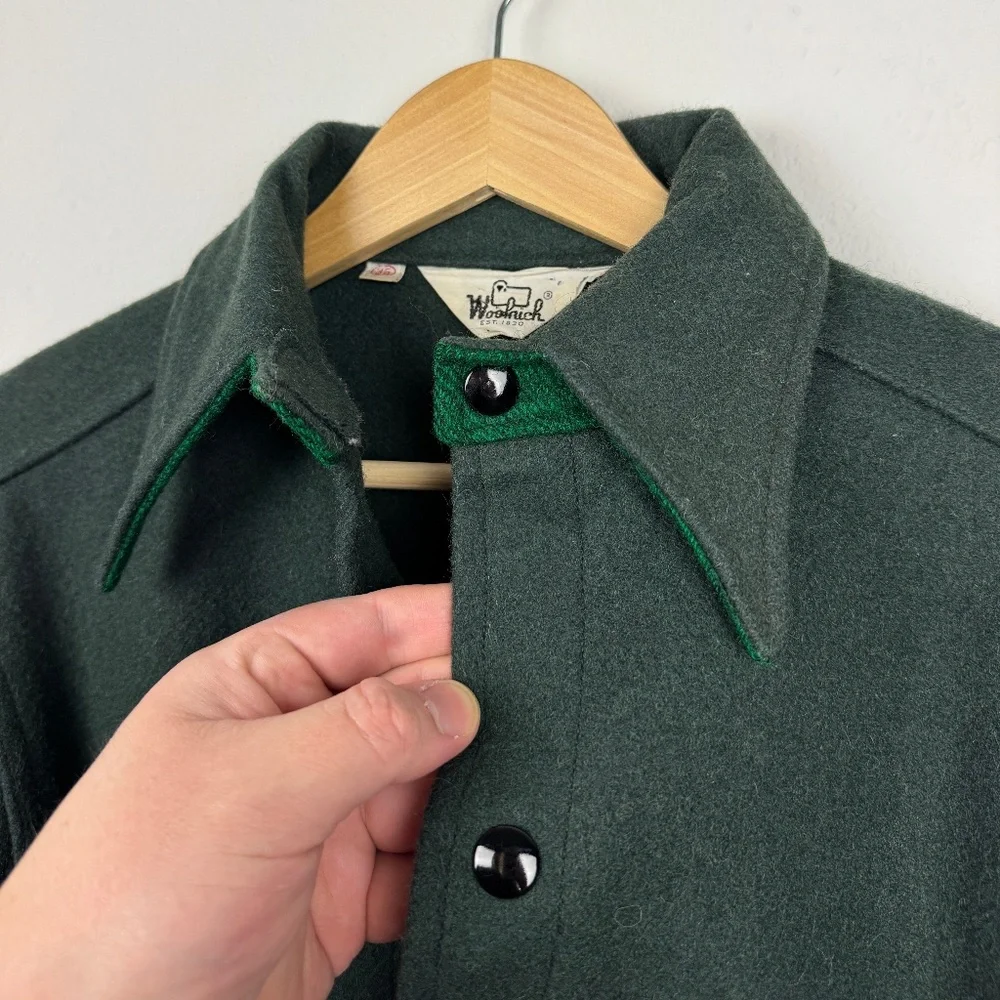 Vintage 70's Woolrich Green Work Jacket - 100% Wool - Minimalist Workwear - Picture 3 of 10